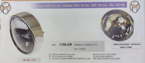 Fanale Anteriore Siem X Vespa Vnb 3-4-5-6 Vbb